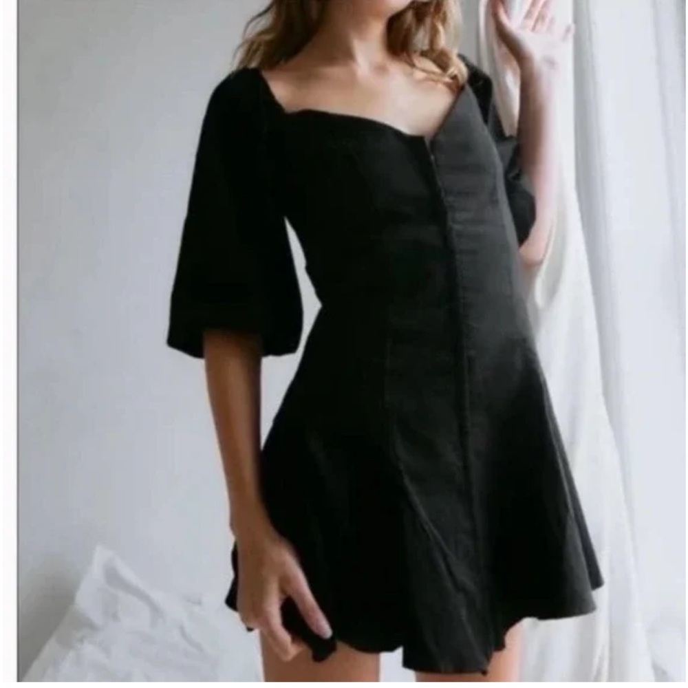 Zara Puff Sleeves Black Flare Corset Mini Dress Size M - Picture 1 of 10